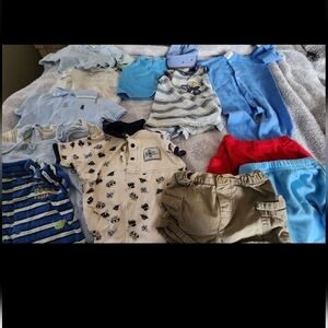 Baby Boys Mixed Clothing Bundle - Blue, Red, Tan M 0-3 & 3-6 Months . Very Nice
